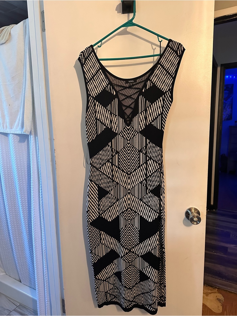 XOXO Black and White Geometric Midi Dress